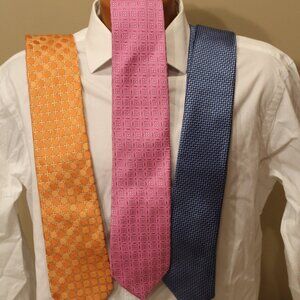 THREE (3)  IKE BEHAR MENS TIES EXCELLENT CONDITION PINK BLUE ORANGE